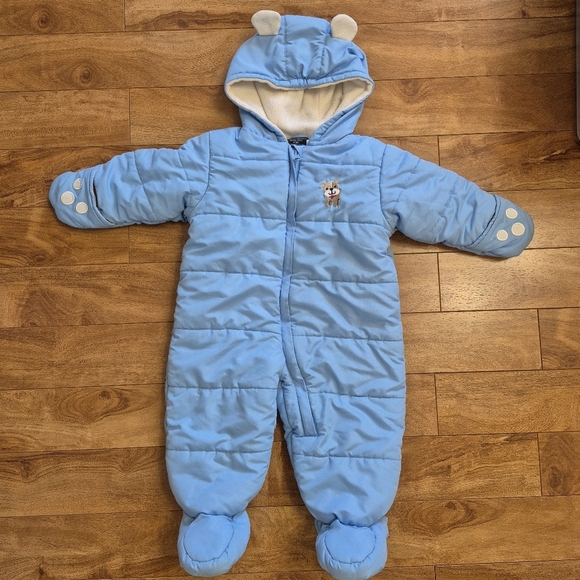 Faded Glory Baby Blue Puppy Hooded Snowsuit with Ears – Size 6-9 Months - Picture 1 of 5